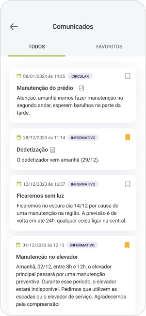 Seção do aplicativo Libera Aí onde é possível visualizar todos comunicados.